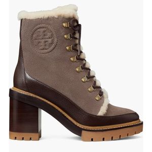 NEW TORY BURCH Miller Shearling Lug Sole Ankle Boots 95mm Suede Leather